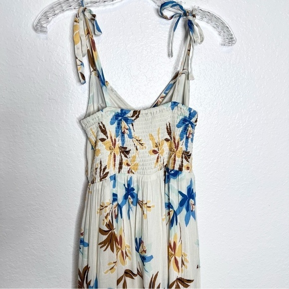 Forever 21 Dress Women Medium Midi Cut Out Floral Ruffled Hi Lo Cream    B4 - Picture 7 of 12